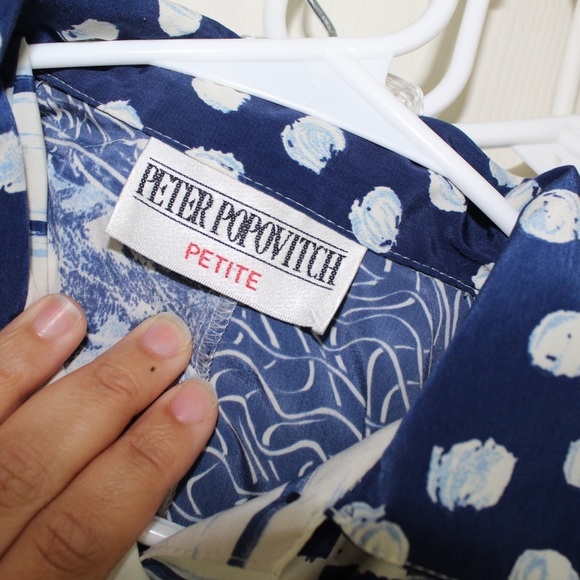 Peter Popovitch Vintage Blue Multi Pattern Design Short Sleeve Top - Medium - Picture 7 of 8